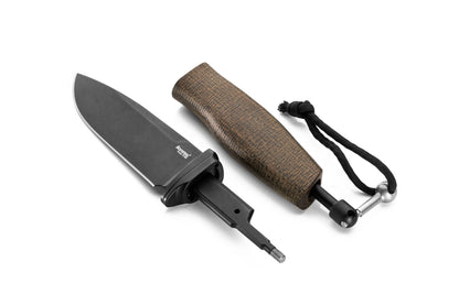 LionSteel Acha 4.21" M390 Black PVD Stonewashed Green Burlap Micarta Fixed Blade Knife AH B BLG