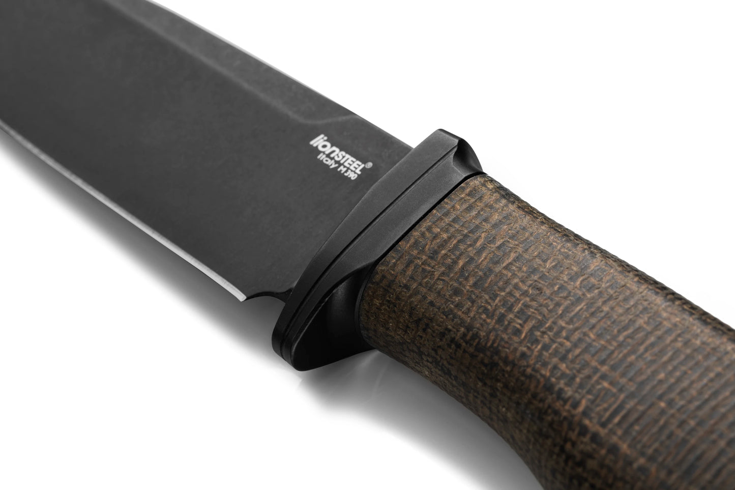LionSteel Acha 4.21" M390 Black PVD Stonewashed Green Burlap Micarta Fixed Blade Knife AH B BLG