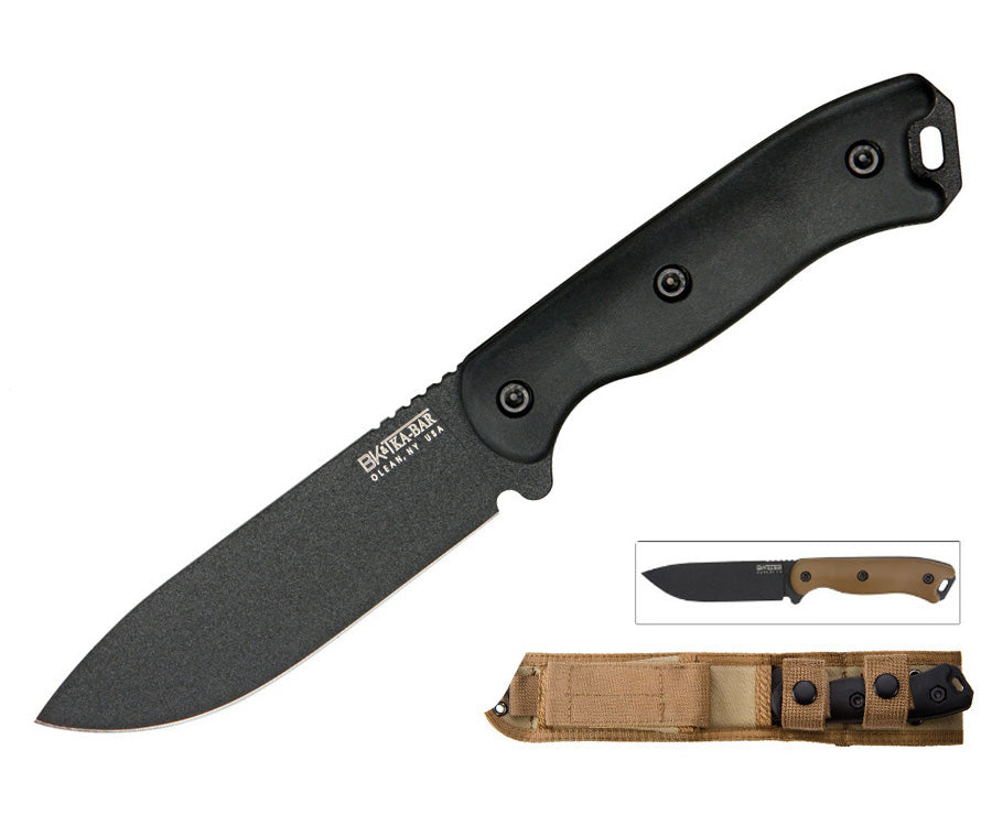 KA-BAR Short Becker Drop Point 4.375" Fixed Blade Knife with Cordura Sheath and Extra Tan Handles BK16