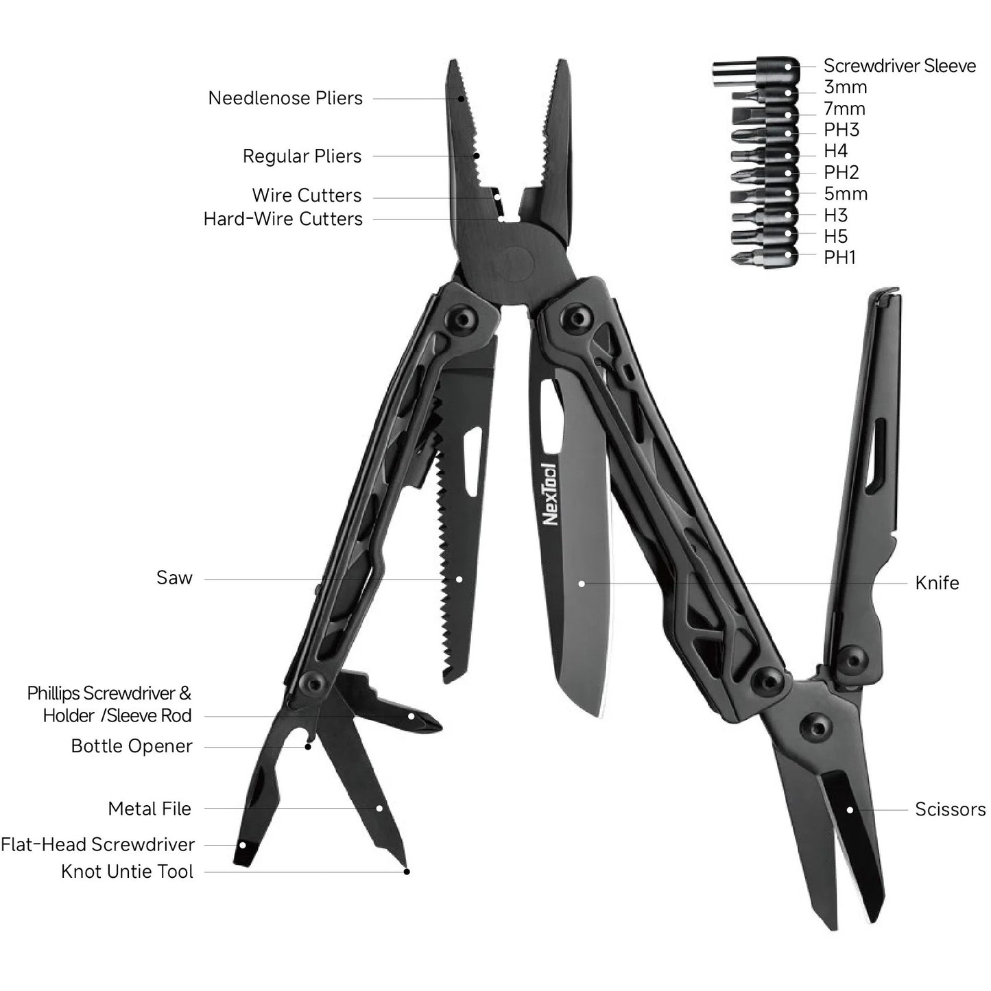 NexTool Black Knight Multi-Tool 12 Functions with Pouch and Bit Kit (Updated Locking Version)