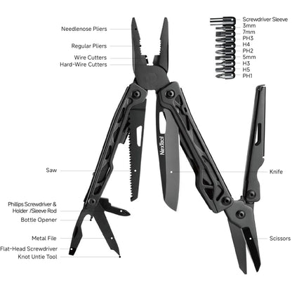 NexTool Black Knight Multi-Tool 12 Functions with Pouch and Bit Kit (Updated Locking Version)