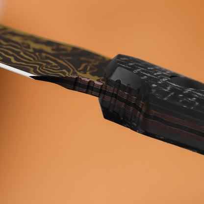 Kizer Bone 3.23" Copper Damascus Micarta Fixed Blade Knife by Maverick Customs 1122A2