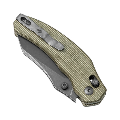 Kizer Bulldog Clutch-Lock 3" Nitro-V Gray Stonewashed Green Canvas Micarta Folding Knife V3672A3