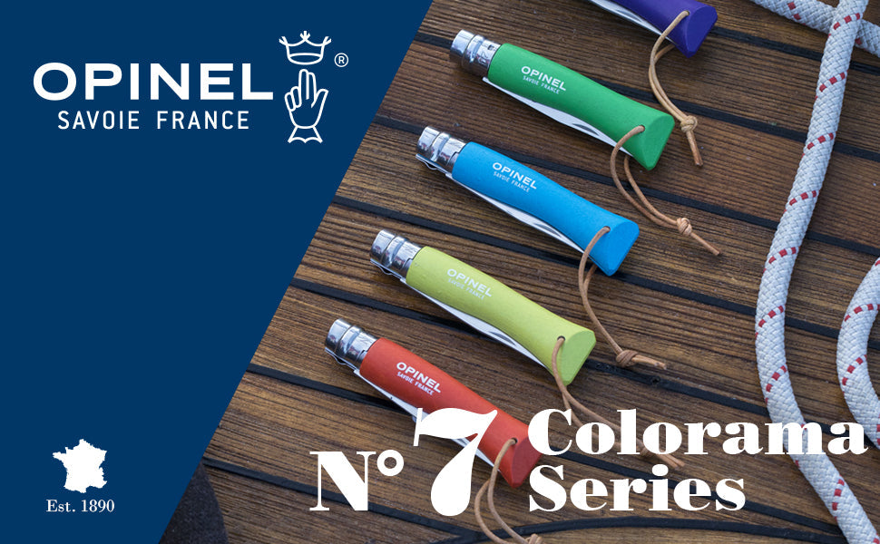 Opinel No.7 Colorama Trekking 3.07" Cyan Stainless Folding Knife - Made in France