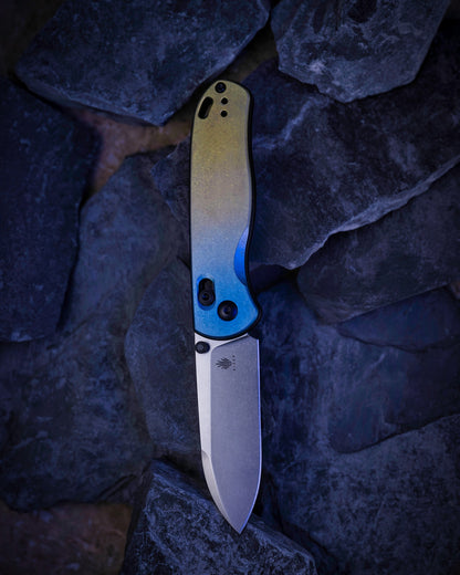Kizer Drop Bear Clutch-Lock 2.99" LC200N Yellow/Blue Titanium Folding Knife Ki3619A3