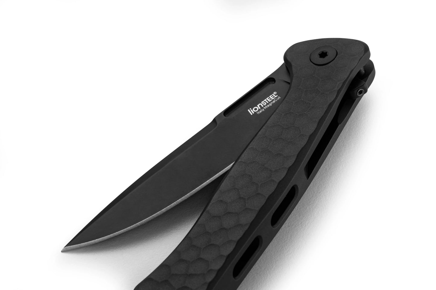 LionSteel Emmet 2.83" Magnacut Old Black / Black Aluminium Integral Folding Knife EM01A BB