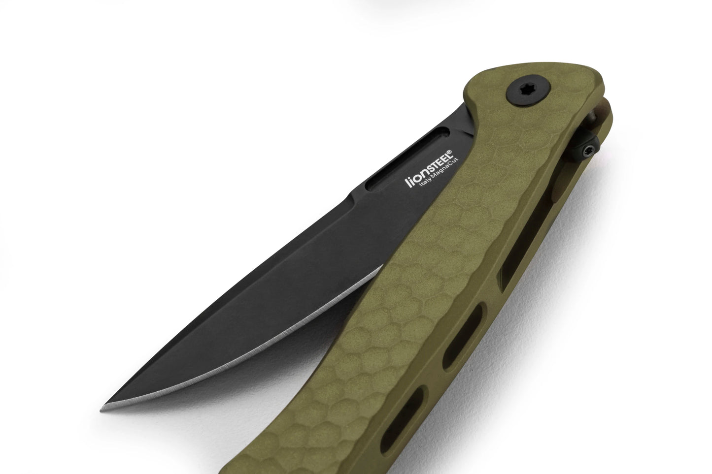 LionSteel Emmet 2.83" Magnacut Old Black / Green Aluminium Integral Folding Knife EM01A GB