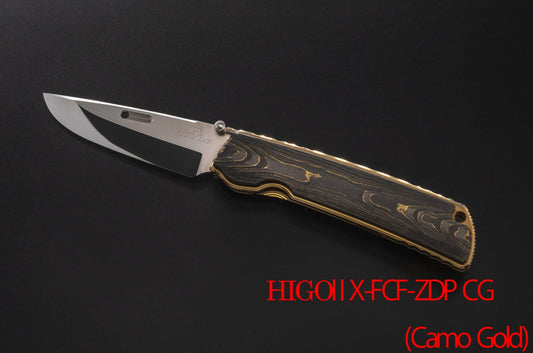 Rockstead HIGO II X-FCF-ZDP (CG) 3.5" Polished ZDP189 Folding Knife with Camo Gold Carbon Fiber Titanium Handle