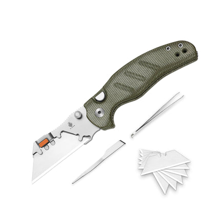 Kizer Sheepdog Utility 2.8" CO1C UTI 2 Green Micarta Button-Lock Replaceable-Blade Folding Knife V3488.29JNA1