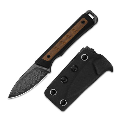 Kizer Whiskey Jack 2.06" Damascus G10 Mkuruti Wood Compact Fixed Blade Knife by Jonathan Styles 1108A2