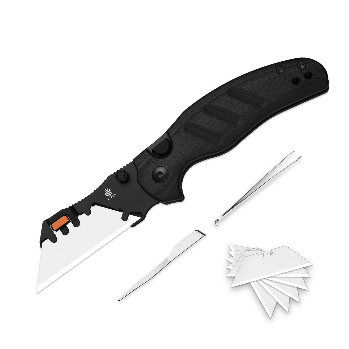 Kizer Sheepdog Utility 2.8" CO1C UTI 2 Black G10 Button-Lock Replaceable-Blade Folding Knife V3488.29JNA3