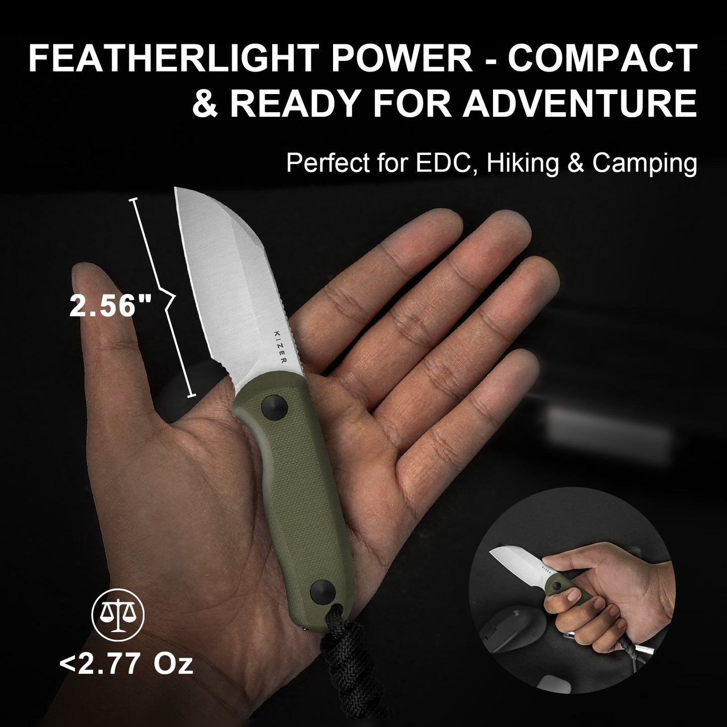 Kizer Drop Bear 2.6" AEB-L Olive Green G10 Compact Sheepsfoot Fixed Blade Knife 1093A1