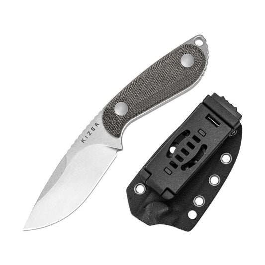 Kizer Buddy 3" Sandvik 14C28N Black Canvas Micarta Fixed Blade Knife 1081A8