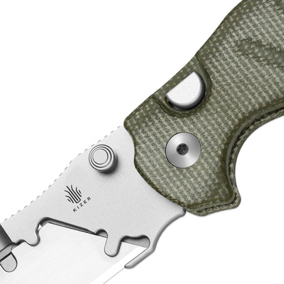 Kizer Sheepdog Utility 2.8" CO1C UTI 2 Green Micarta Button-Lock Replaceable-Blade Folding Knife V3488.29JNA1