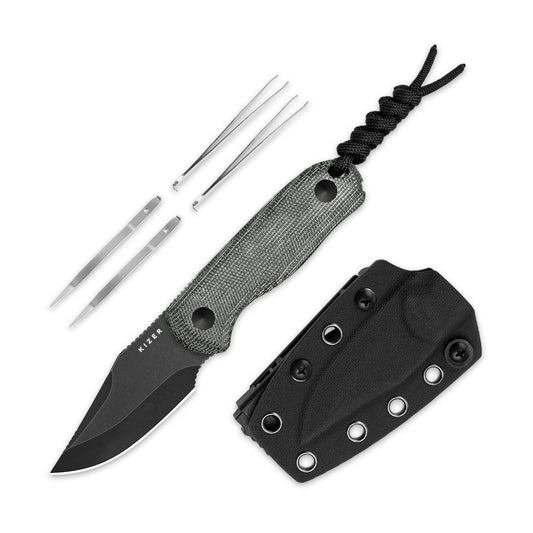 Kizer Drop Bear 2.6" AEB-L Black Stonewash Micarta Compact Fixed Blade Knife 1092A1