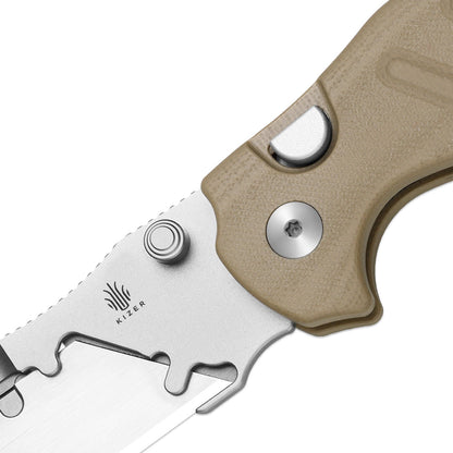 Kizer Sheepdog Utility 2.8" CO1C UTI 2 Brown G10 Button-Lock Replaceable-Blade Folding Knife V3488.29JNA2