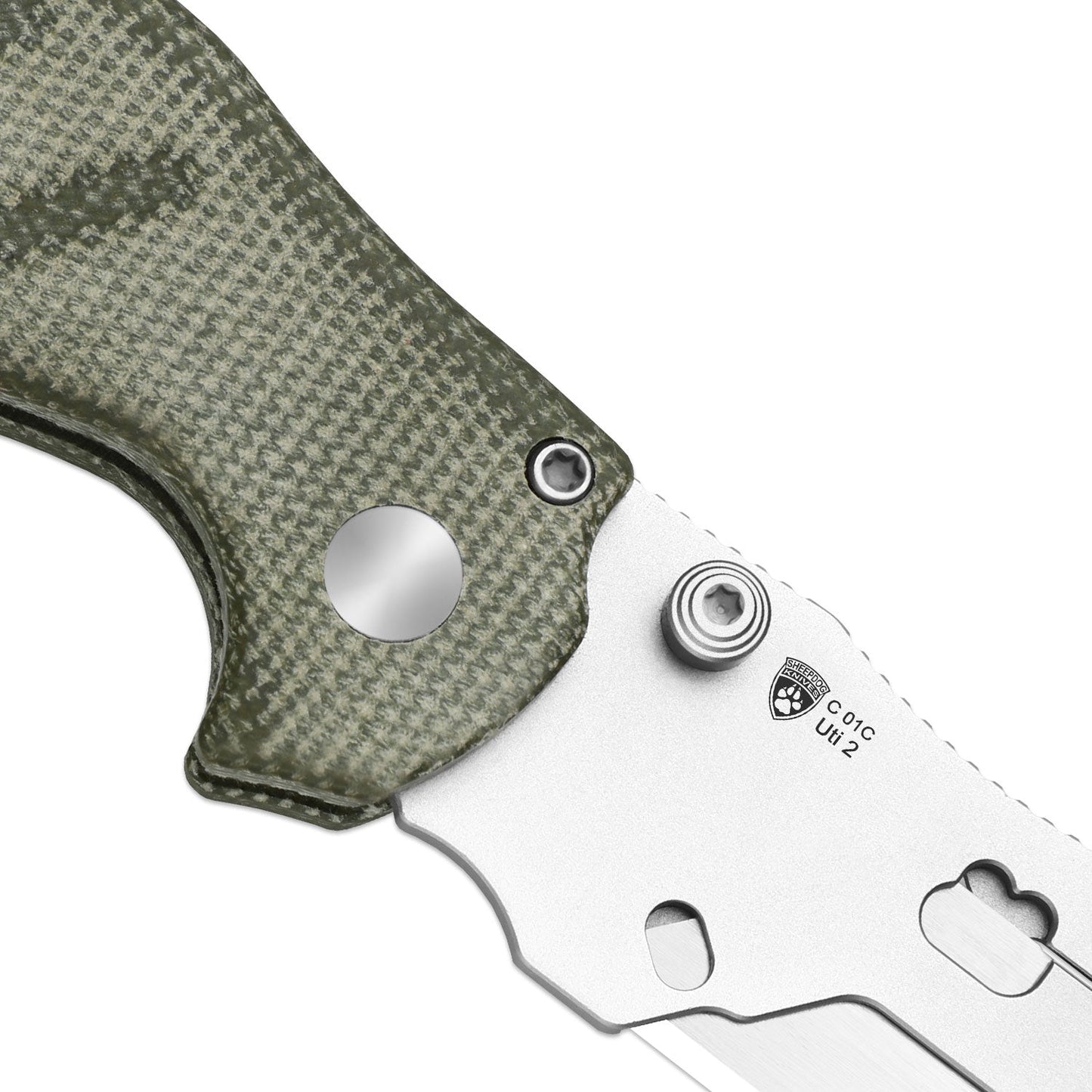 Kizer Sheepdog Utility 2.8" CO1C UTI 2 Green Micarta Button-Lock Replaceable-Blade Folding Knife V3488.29JNA1