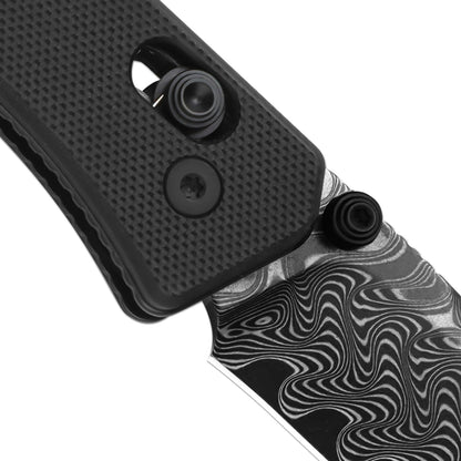 Kizer Aegis 2.8" Feathered Damascus Black G10 Clutch-Lock Folding Knife V3774A2