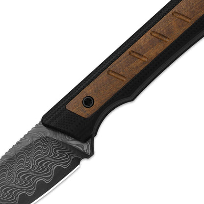 Kizer Whiskey Jack 2.06" Damascus G10 Mkuruti Wood Compact Fixed Blade Knife by Jonathan Styles 1108A2