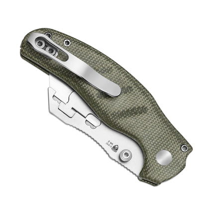 Kizer Sheepdog Utility 2.8" CO1C UTI 2 Green Micarta Button-Lock Replaceable-Blade Folding Knife V3488.29JNA1