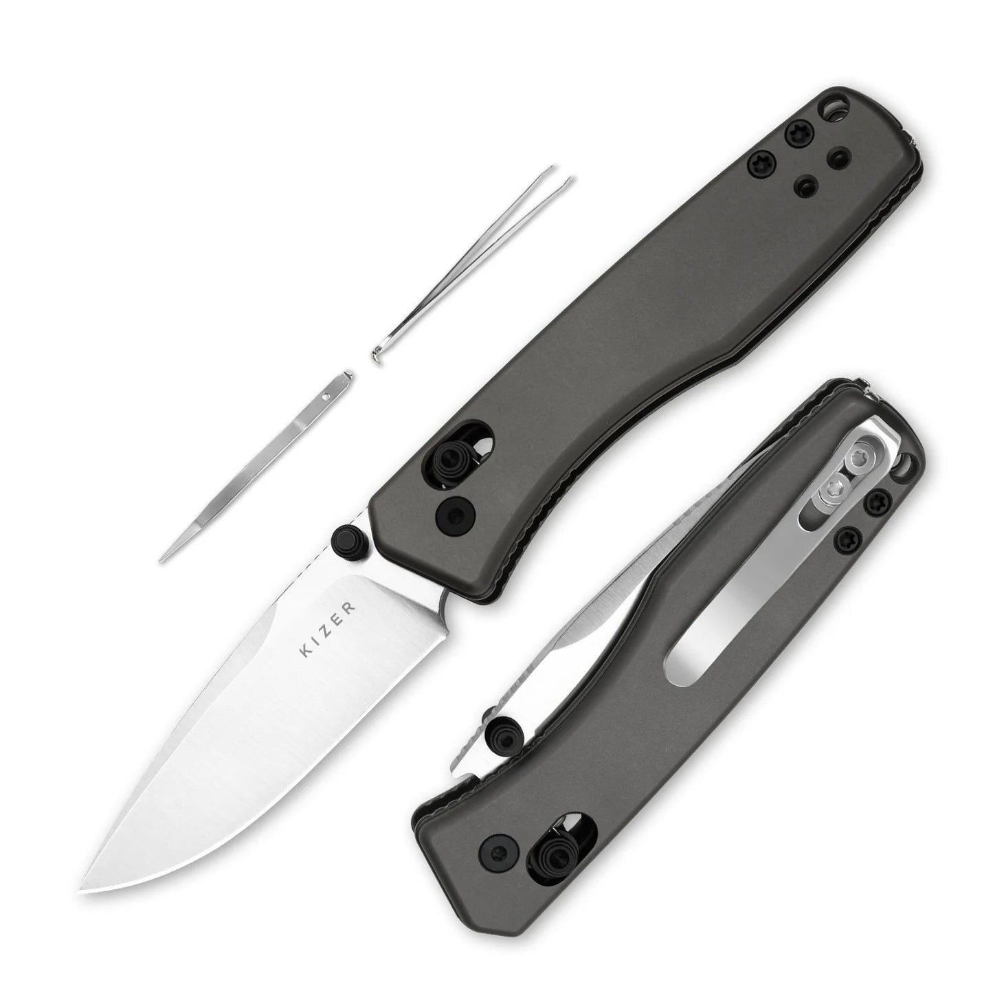 Kizer Aegis 2.8" AEB-L Gray Aluminium Clutch-Lock Folding Knife V3774A4