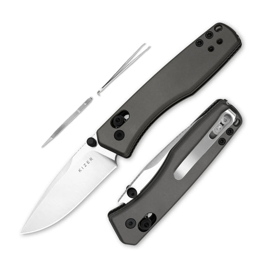 Kizer Aegis 2.8" AEB-L Gray Aluminium Clutch-Lock Folding Knife V3774A4