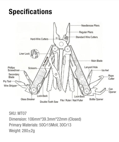 Klarus MT07 Silver Multi-Tool 20 Functions with Nylon Pouch