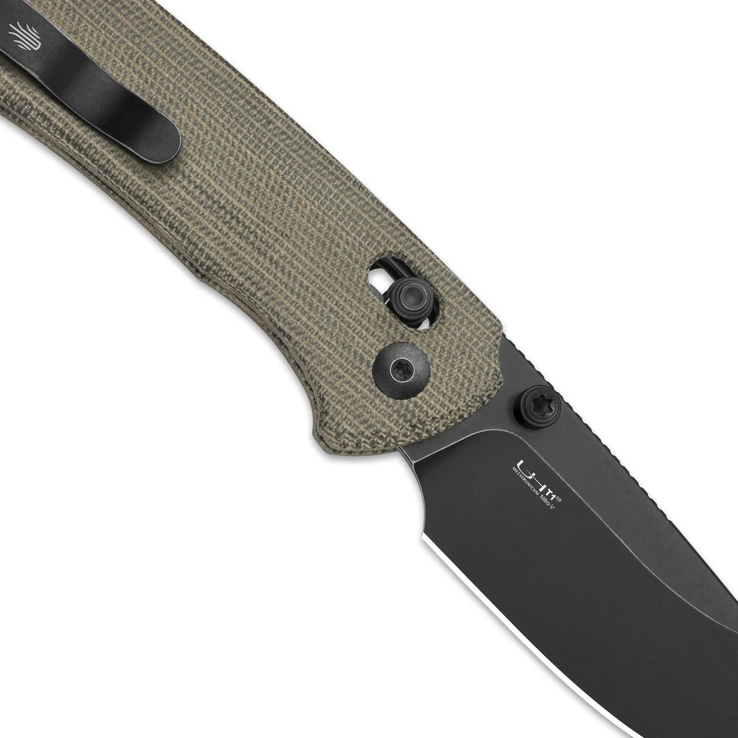 Kizer T1 CD 3.2" Nitro-V Olive Green Norplex UltreX Micarta Black Stonewash Clutch-Lock Folding Knife by Uli Hennicke V3490.2CA1