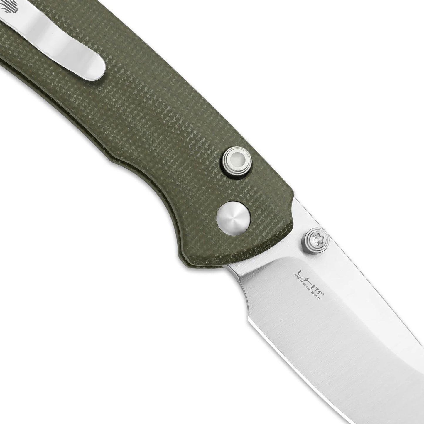 Kizer T1 BD 3.2" Nitro-V Green Micarta Button-Lock Folding Knife by Uli Hennicke V3490.2BA1