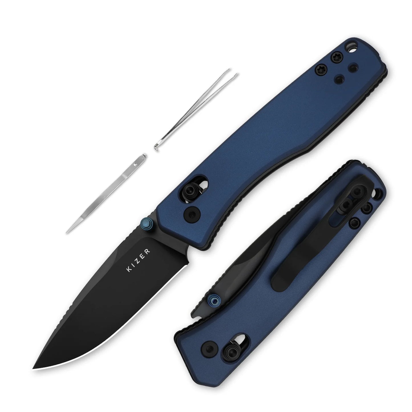 Kizer Aegis 2.8" AEB-L Matte DLC Blue Aluminium Clutch-Lock Folding Knife V3774A3