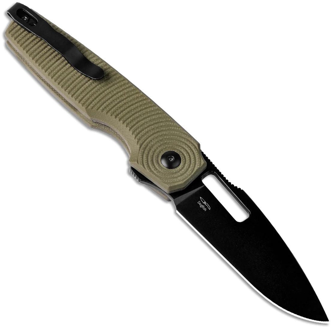 Kizer Dogfish 3.14" Nitro-V Green G10 Button-Lock Folding Knife by Caleb Waldman V3640A2