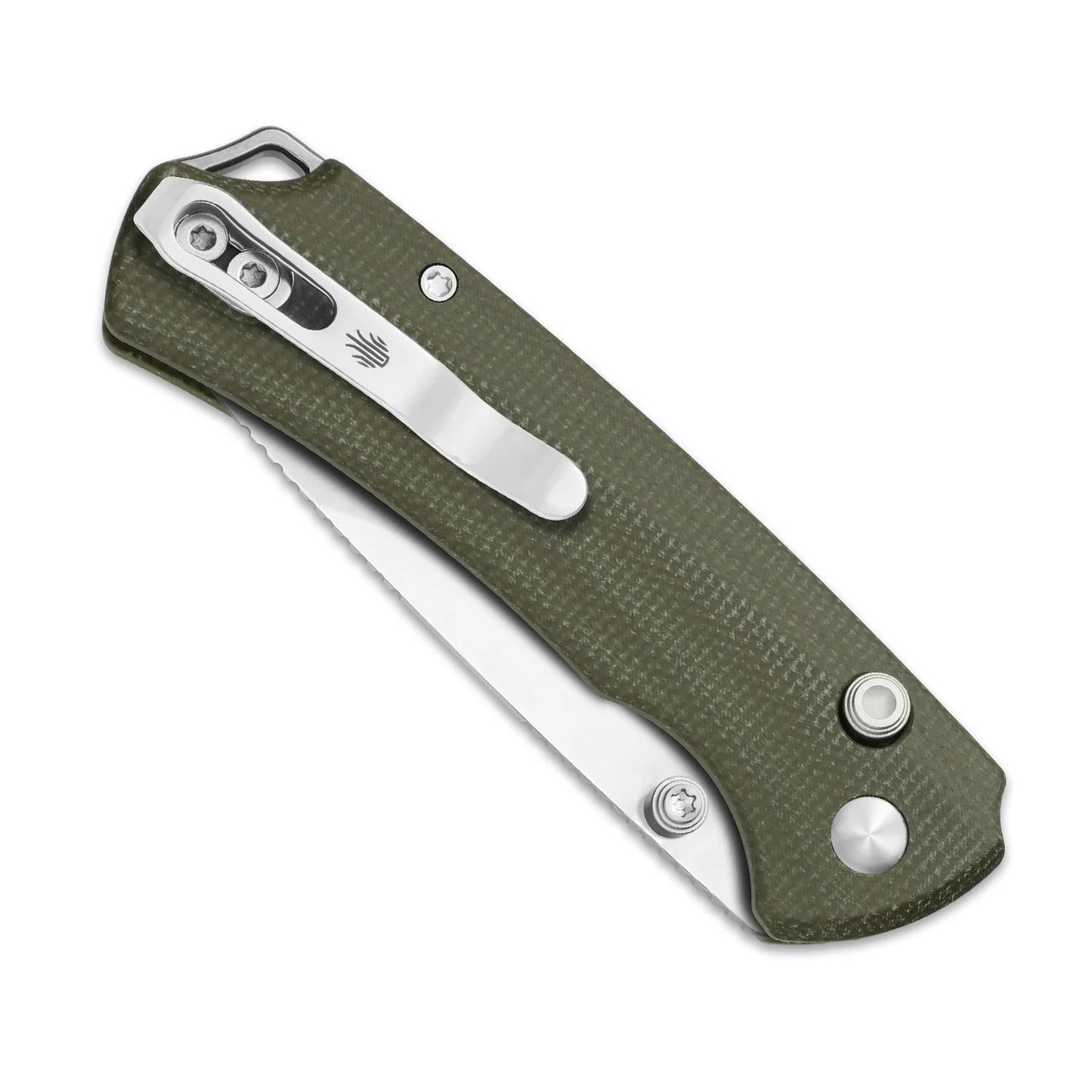 Kizer T1 BD 3.2" Nitro-V Green Micarta Button-Lock Folding Knife by Uli Hennicke V3490.2BA1