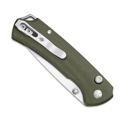 Kizer T1 BD 3.2" Nitro-V Green Micarta Button-Lock Folding Knife by Uli Hennicke V3490.2BA1