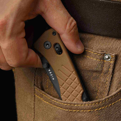 Kizer Aegis T 3.21" AEB-L Serrated Brown G10 Clutch-Lock Rescue Folding Knife V3774CTA3