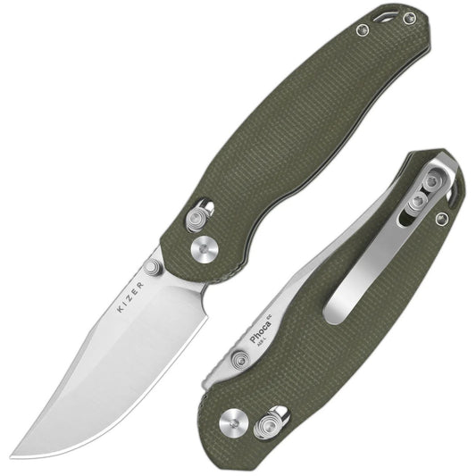 Kizer Phoca 2.9" AEB-L Green Micarta Clutch-Lock Folding Knife V3780A1