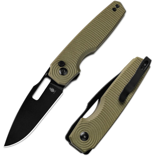 Kizer Dogfish 3.14" Nitro-V Green G10 Button-Lock Folding Knife by Caleb Waldman V3640A2