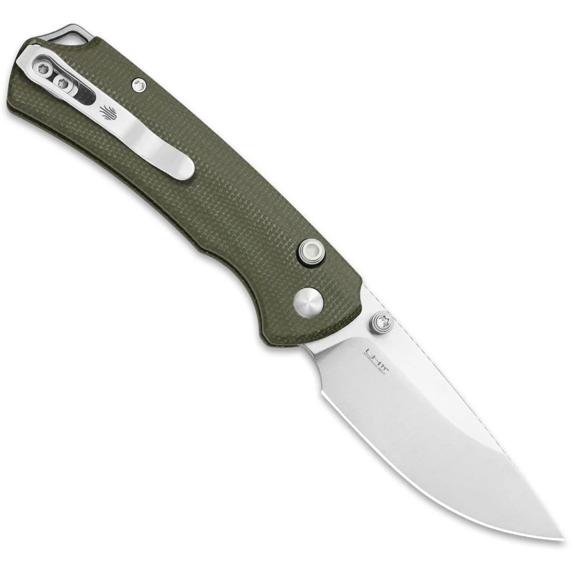 Kizer T1 BD 3.2" Nitro-V Green Micarta Button-Lock Folding Knife by Uli Hennicke V3490.2BA1