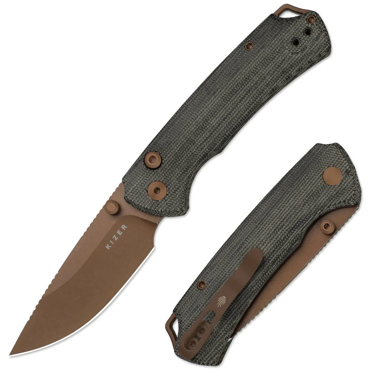 Kizer T1 BD 3.2" Nitro-V Norplex UltreX Micarta Sunset Metal PVD Button-Lock Folding Knife by Uli Hennicke V3490.2BA2