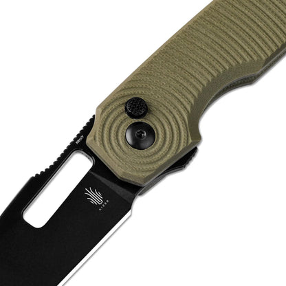 Kizer Dogfish 3.14" Nitro-V Green G10 Button-Lock Folding Knife by Caleb Waldman V3640A2