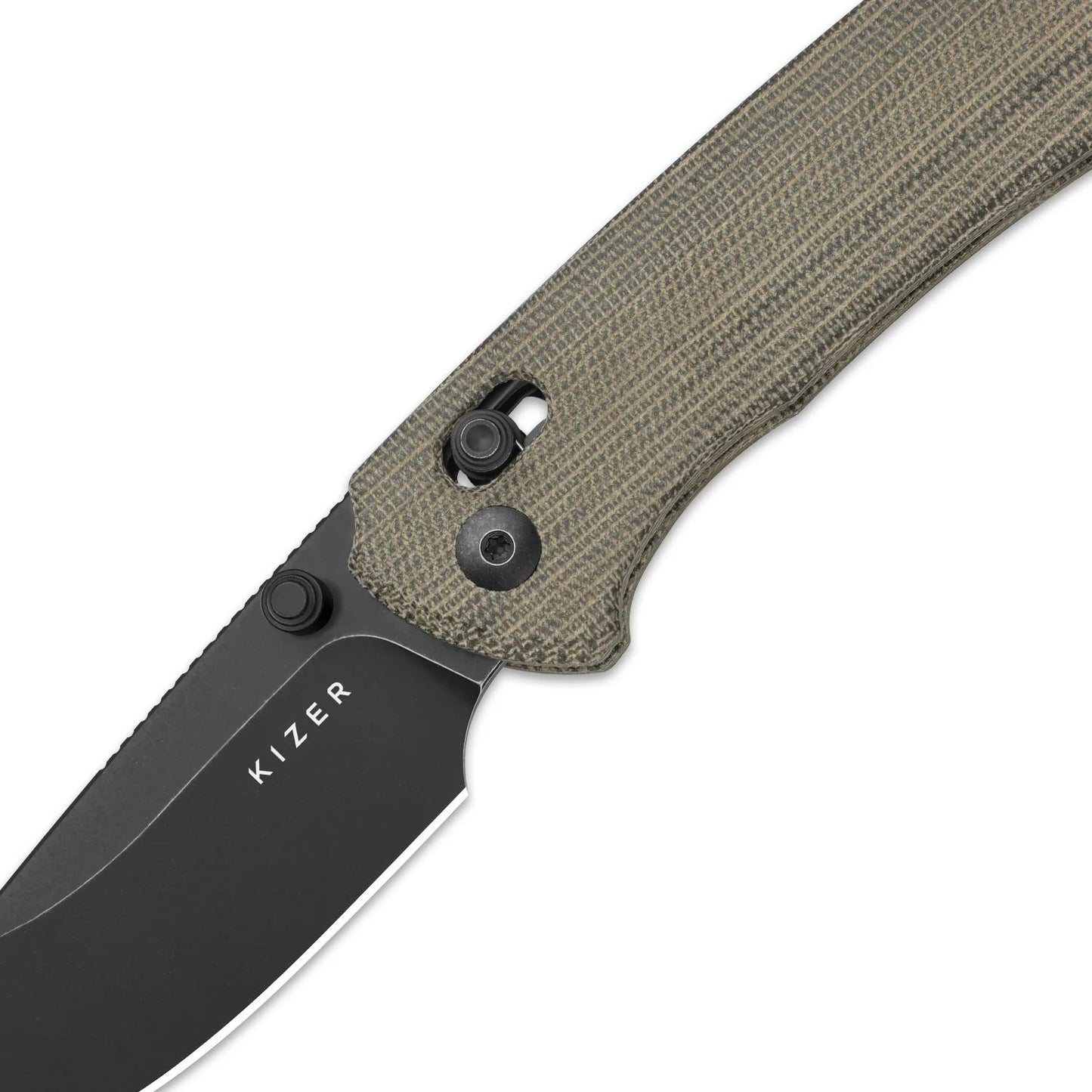 Kizer T1 CD 3.2" Nitro-V Olive Green Norplex UltreX Micarta Black Stonewash Clutch-Lock Folding Knife by Uli Hennicke V3490.2CA1