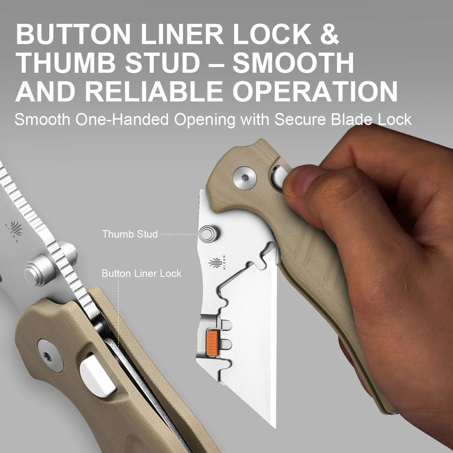 Kizer Sheepdog Utility 2.8" CO1C UTI 2 Brown G10 Button-Lock Replaceable-Blade Folding Knife V3488.29JNA2