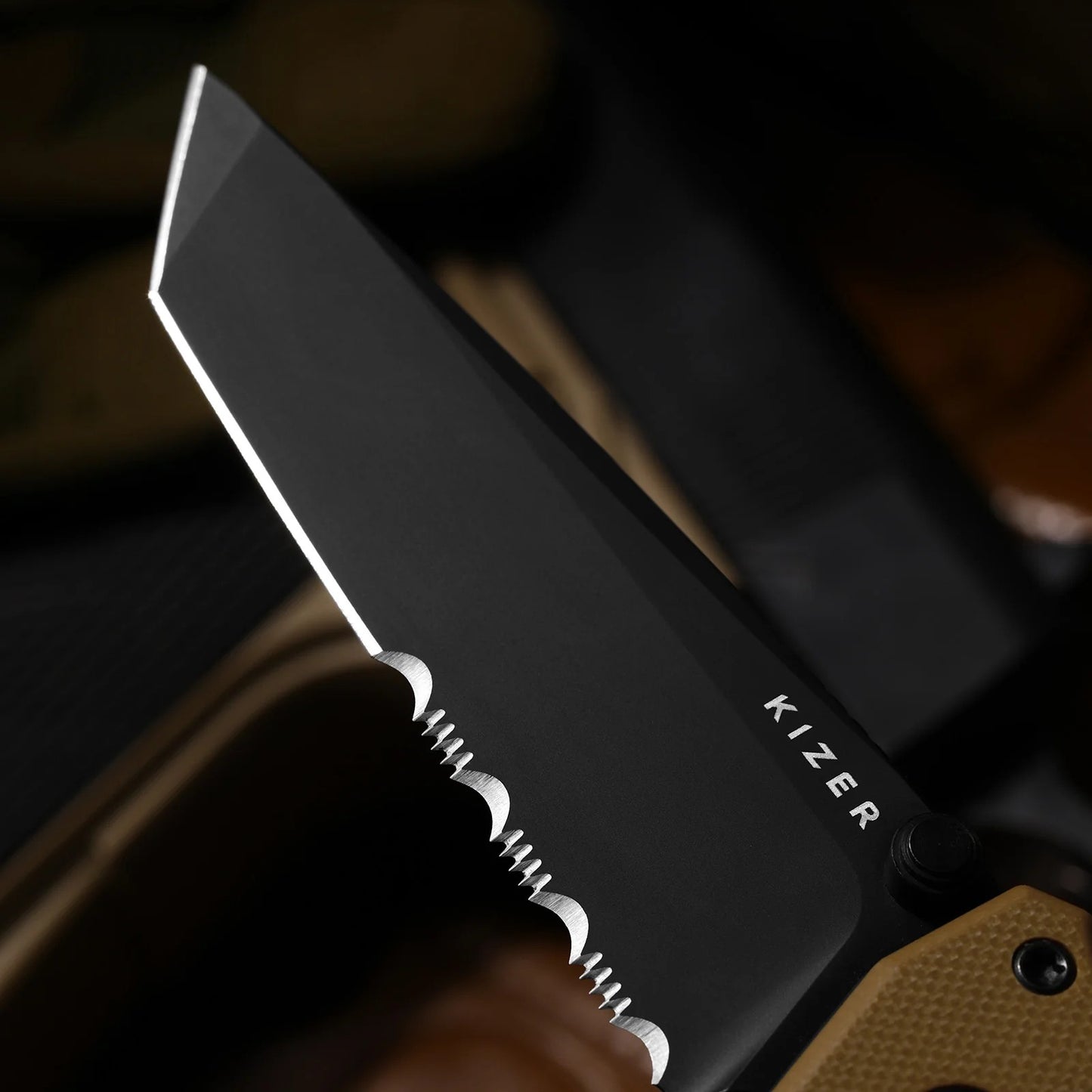 Kizer Aegis T 3.21" AEB-L Serrated Brown G10 Clutch-Lock Rescue Folding Knife V3774CTA3