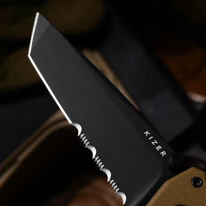 Kizer Aegis T 3.21" AEB-L Serrated Brown G10 Clutch-Lock Rescue Folding Knife V3774CTA3