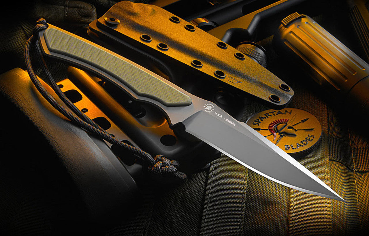 Spartan Blades Phrike 4.25" CPM S45VN Elite DLC Black/Green Fixed Blade Knife with Kydex Sheath