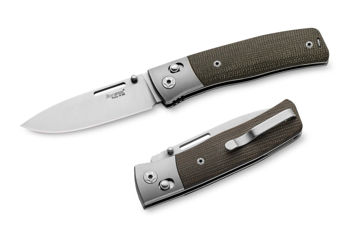 LionSteel NiNi 2.68" M390 Green Canvas Micarta Titanium Folding Knife NN2 CVG