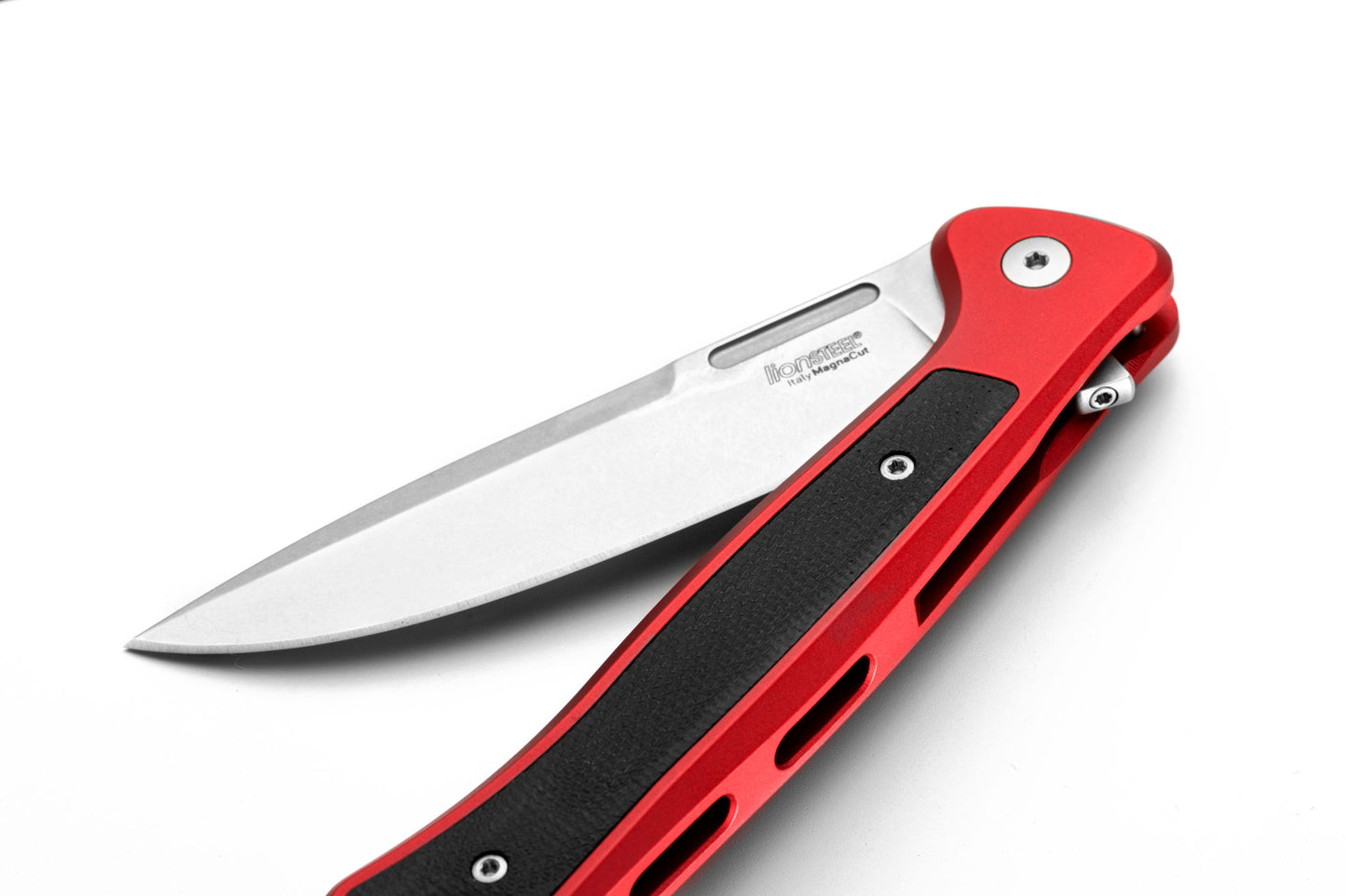 LionSteel Skinny 3.31" Magnacut Red Aluminium Micarta Folding Knife SK01A RS