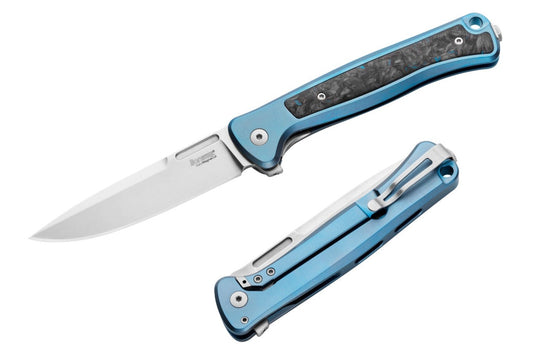LionSteel Skinny 3.31" Magnacut Blue Titanium Carbon Fiber Folding Knife SK01 BL