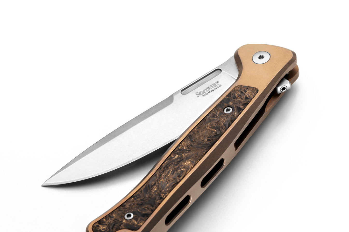 LionSteel Skinny 3.31" Magnacut Bronze Titanium Carbon Fiber Folding Knife SK01 BR