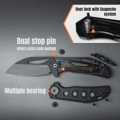 Kizer Hawk 3.41" M390 Black DLC Titanium Folding Knife by Carlos Elstner Ki4683A1