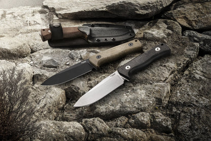 LionSteel T4 4.09" CPM 3V Black Burlap Micarta Fixed Blade Knife Kydex Sheath